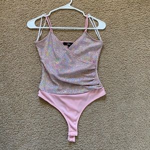 Lulus Pink Sequin Sleeveless Bodysuit